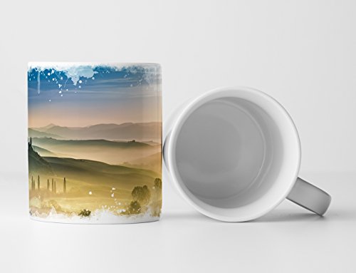 Eau Zone Fotokunst Tasse Geschenk Landschaftsfotografie – Gold grüne Felder der Toskana von Eau Zone