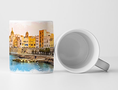 Eau Zone Fotokunst Tasse Geschenk Landschaftsfotografie – Hafen auf Sizilien Italien von Eau Zone