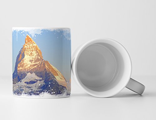 Eau Zone Fotokunst Tasse Geschenk Landschaftsfotografie – Matterhorn Gipfel am Riffelsee in der Schweiz von Eau Zone