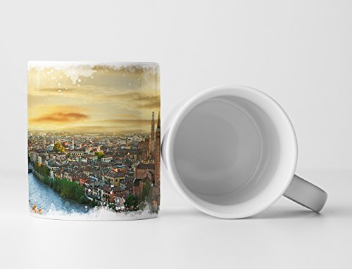 Eau Zone Fotokunst Tasse Geschenk Landschaftsfotografie – Romantisches Verona bei Sonnenaufgang Italien von Eau Zone