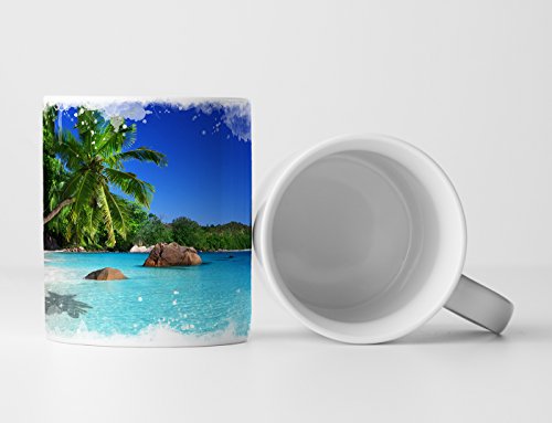 Eau Zone Fotokunst Tasse Geschenk Landschaftsfotografie – Strand auf der Praslin Insel Seychellen von Eau Zone