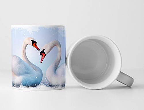 Eau Zone Fotokunst Tasse Geschenk Tierfotografie – weiße Schwäne auf dem See von Eau Zone