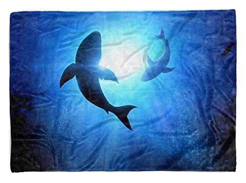 Eau Zone Handtuch Strandhandtuch Saunatuch Kuscheldecke mit Tiermotiv Hai unter Wasser Größe 140 x 70 cm von Eau Zone