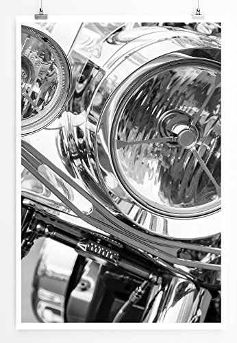 Eau Zone Home Bild - Art Fotos – Motorrad Lichter schwarz weiß- Poster Fotodruck in höchster Qualität von Eau Zone