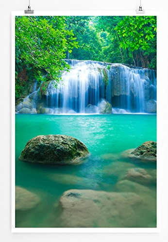 Eau Zone Home Bild - Landschaft Natur – Erawan Wasserfall Kanjanaburi Thailand- Poster Fotodruck in höchster Qualität von Eau Zone