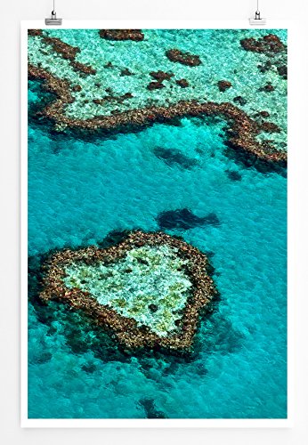 Eau Zone Home Bild - Landschaft Natur – Herzförmiges Korallenriff Great Barrier Reef Australien- Poster Fotodruck in höchster Qualität von Eau Zone