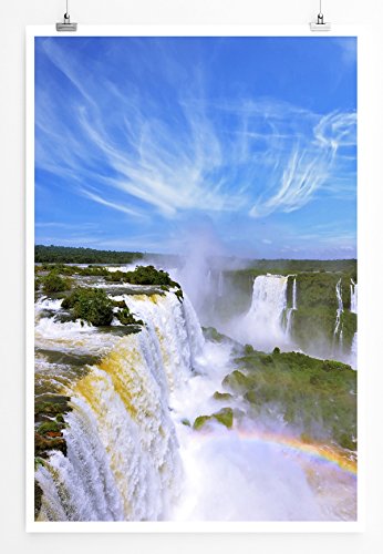 Eau Zone Home Bild - Landschaft Natur – Iguazu Wasserfälle mit Regenbogen Brasilien- Poster Fotodruck in höchster Qualität von Eau Zone