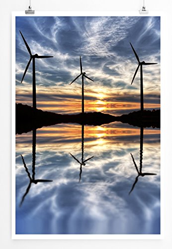 Eau Zone Home Bild - Landschaft Natur – Windräder bei Sonnenaufgang- Poster Fotodruck in höchster Qualität von Eau Zone