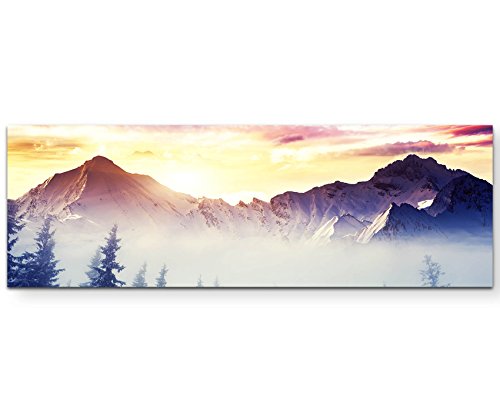 Eau Zone Wandbild auf Leinwand 120x40cm Winterwald mit Bergen im Hintergrund von Eau Zone