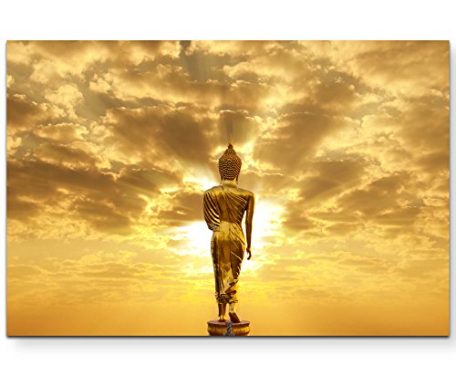 Eau Zone Wandbild auf Leinwand 120x80cm Goldener Buddha in Thailand von Eau Zone