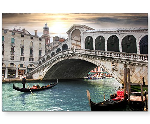 Eau Zone Wandbild auf Leinwand 120x80cm Rialtobrücke mit Gondeln in Venedig von Eau Zone