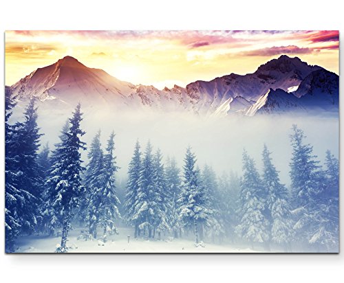 Eau Zone Wandbild auf Leinwand 120x80cm Winterwald mit Bergen im Hintergrund Eau Zone Wandbild auf Leinwand 120x80cm Winterwald mit Bergen im Hintergrund von Eau Zone