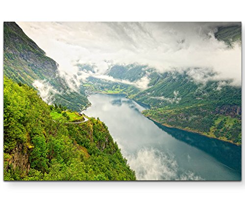 Eau Zone Wandbild auf Leinwand 120x80cm grüner Fjord in Norwegen von Eau Zone