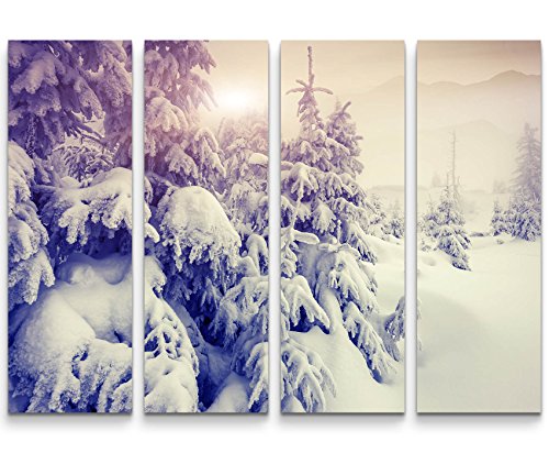 Eau Zone Wandbild auf Leinwand 130x90cm 4 Teile Schneebedeckte Bäume in Einer Winterlandschaft von Eau Zone