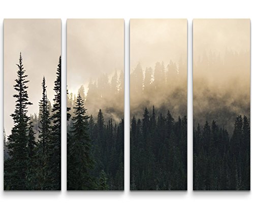 Eau Zone Wandbild auf Leinwand 130x90cm 4 Teile Wald im Nebel von Eau Zone