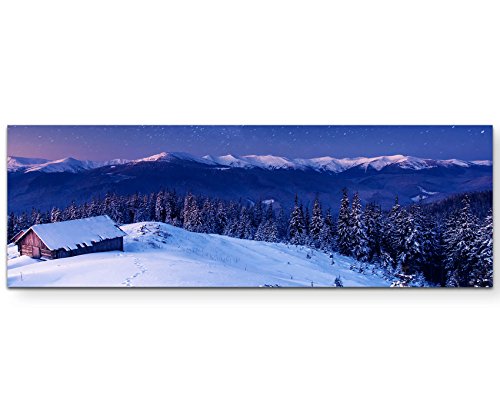 Eau Zone Wandbild auf Leinwand 150x50cm Winterlandschaft bei Nacht von Eau Zone