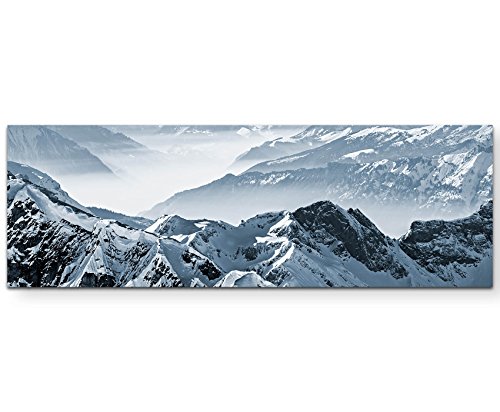 Eau Zone Wandbild auf Leinwand 150x50cm verschneite Berggipfel in den Schweizer Alpen von Eau Zone