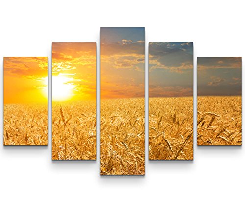 Eau Zone Wandbild auf Leinwand 160x100cm Getreidefeld im Sonnenuntergang von Eau Zone