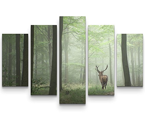 Eau Zone Wandbild auf Leinwand 160x100cm Hirsch im Wald von Eau Zone