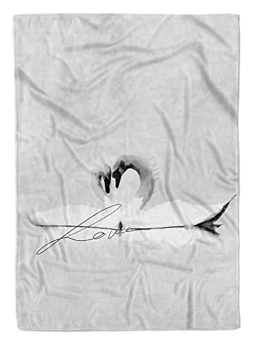 Handtuch Strandhandtuch Saunatuch Kuscheldecke Grau Schwan Pärchen Liebe Motiv Größe 140 x 70 cm von Eau Zone
