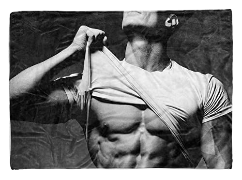 Handtuch Strandhandtuch Saunatuch Kuscheldecke mit Fotomotiv Bodybuilder Sixpac Größe 180 x 100 cm von Eau Zone