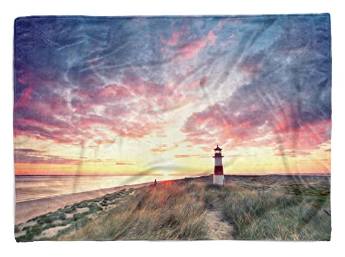 Handtuch Strandhandtuch Saunatuch Kuscheldecke mit Fotomotiv Ostsee Leuchtturm Größe 180 x 100 cm von Eau Zone