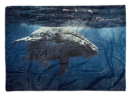 Handtuch Strandhandtuch Saunatuch Kuscheldecke mit Tiermotiv Buckelwal Wal unte Größe 180 x 100 cm von Eau Zone