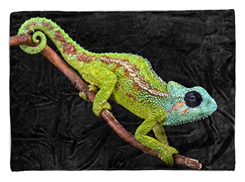 Handtuch Strandhandtuch Saunatuch Kuscheldecke mit Tiermotiv Chamäleon Größe 140 x 70 cm von Eau Zone