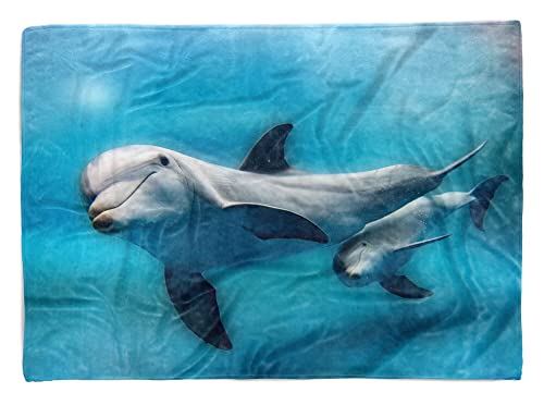 Handtuch Strandhandtuch Saunatuch Kuscheldecke mit Tiermotiv Delfinen Mama mit Größe 140 x 70 cm von Eau Zone