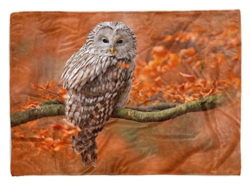 Handtuch Strandhandtuch Saunatuch Kuscheldecke mit Tiermotiv Eule im Wald Herbs Größe 140 x 70 cm von Eau Zone