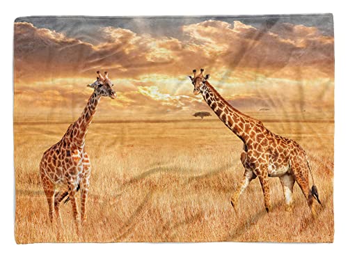 Handtuch Strandhandtuch Saunatuch Kuscheldecke mit Tiermotiv Giraffen Savanne Größe 180 x 100 cm von Eau Zone