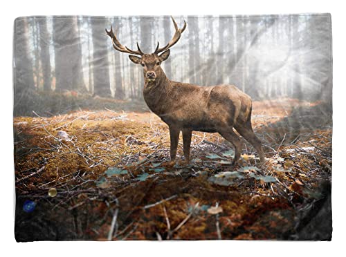 Handtuch Strandhandtuch Saunatuch Kuscheldecke mit Tiermotiv Hirsch Wald Sonnen Größe 140 x 70 cm von Eau Zone