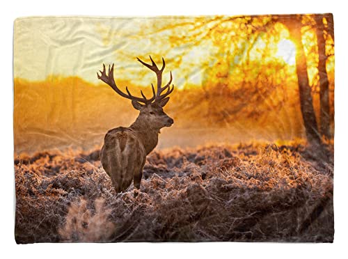 Handtuch Strandhandtuch Saunatuch Kuscheldecke mit Tiermotiv Hirsch Wald Sonnen Größe 140 x 70 cm von Eau Zone