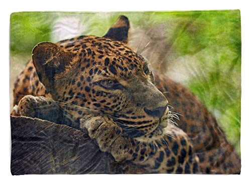 Handtuch Strandhandtuch Saunatuch Kuscheldecke mit Tiermotiv Jaguar auf Baum Größe 140 x 70 cm von Eau Zone