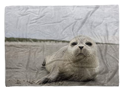 Eau Zone Handtuch Strandhandtuch Saunatuch Kuscheldecke mit Tiermotiv Robbe am Strand Größe 180 x 100 cm von Eau Zone