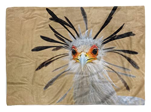 Eau Zone Handtuch Strandhandtuch Saunatuch Kuscheldecke mit Tiermotiv Sekretär Vogel Größe 180 x 130 cm (Tagesdecke - Sherpa Flies) von Eau Zone
