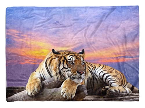 Handtuch Strandhandtuch Saunatuch Kuscheldecke mit Tiermotiv Tiger Natur Abendr Größe 140 x 70 cm von Eau Zone