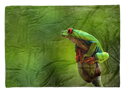 Handtuch Strandhandtuch Saunatuch Kuscheldecke mit Tiermotiv grüner Frosch auf Größe 180 x 100 cm von Eau Zone