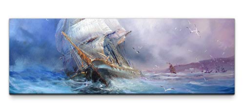 Leinwandbild auf Echtholzrahmen Gemälde mit Segelschiff 120x40cm von Eau Zone