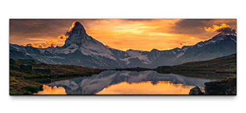 Leinwandbild auf Echtholzrahmen Sonnenuntergang über dem Matterhorn 150x50cm von Eau Zone