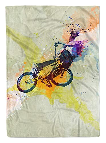 SplashArt Sport Handtuch Strandhandtuch Saunatuch Kuscheldecke Kunstvoll BMX II Sporthand Größe 140 x 70 cm von Eau Zone