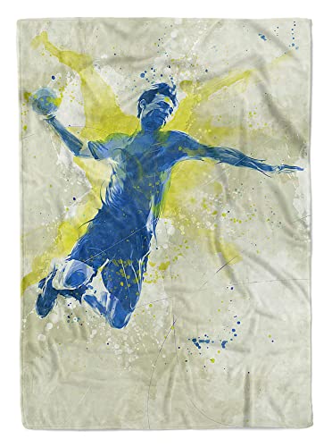 SplashArt Sport Handtuch Strandhandtuch Saunatuch Kuscheldecke Kunstvoll Handball II SPOR Größe 180 x 100 cm von Eau Zone