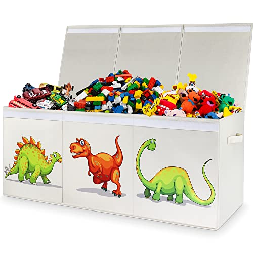 Eave Aufbewahrungsbox mit Deckel Kinder, robust und faltbar, herausnehmbare Trennwand, große Aufbewahrungsbehälter für Spielzimmer, Schlafzimmer, Schrank, Zuhause, Größe 99 x 34 x 40 cm von Eave