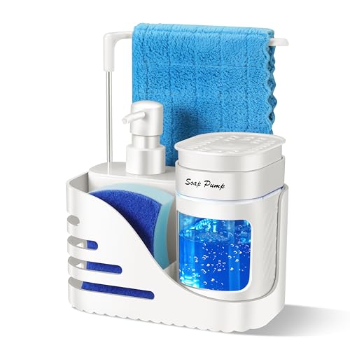 Küchenseifenspender Set, 4 in 1 Dual Hand und Spülseifenspender mit Schwammhalter und Geschirrtuchhalter für Küchenspüle (Weiß) von Eavida