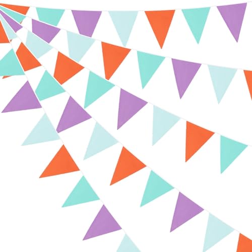 10M Stoff Wimpelkette Banner mit 36 Baumwolle Dreiecksflaggen für Hochzeit für Geburtstag Babyparty und Party Dekor, einfach an Türen und Wänden aufzuhängen (Grün Lila Orange) von Eawfgtuw