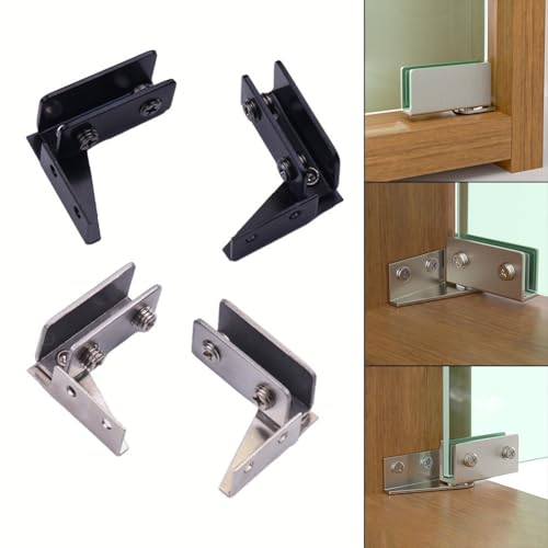 2 Stück nicht poröse Glastürscharniere, Edelstahl, magnetische Touch-Scharniere für 5–8 mm rahmenlose Glasscheiben, Vitrinen-Glas-Clips, seitlich montiert, Schwarz von Eawfgtuw