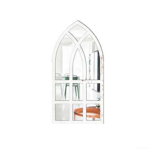 3D Simuliertes Fenster Acryl Spiegel Wandaufkleber mit Holzrahmen Halbmond Design Selbstklebend Dekorplatte für Wohnzimmer Schlafzimmer Flur 44x22cm (Weiß) von Eawfgtuw