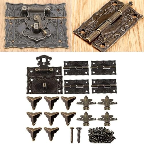 Antike Box Hardware Set mit Vintage Schmuckkästchen Scharnieren, Bronze Schrankscharnieren, Holz Aufbewahrungsbox Schloss, Retro Box Riegel Haspe und Zinklegierung Türbeschläge, 1 von Eawfgtuw