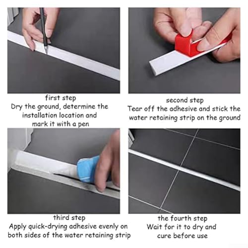 Eawfgtuw 100 cm Silikon-Duschschwellen-Wassersperre, faltbar, wasserdichte Dichtung für Nassraumboden, Badewannenrand, Küchenspüle, Wasserspeicher-Design, einfach zu verwenden (weiß) von Eawfgtuw