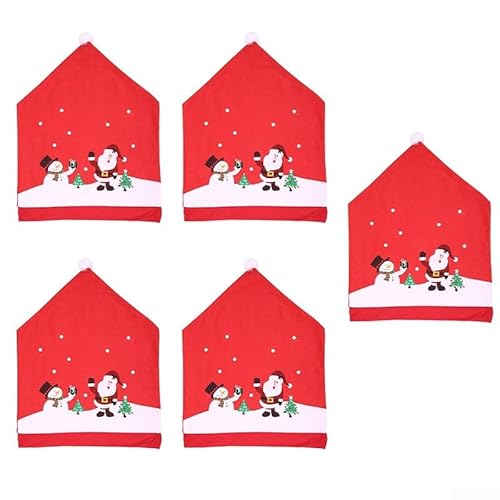 Eawfgtuw 5 x Weihnachtsstuhlhussen 60 x 49 cm rot und weiß Vliesstoff Urlaub Esszimmer Stuhl Dekorationen mit Weihnachtsmannmütze Design für festliche Tischdekoration von Eawfgtuw